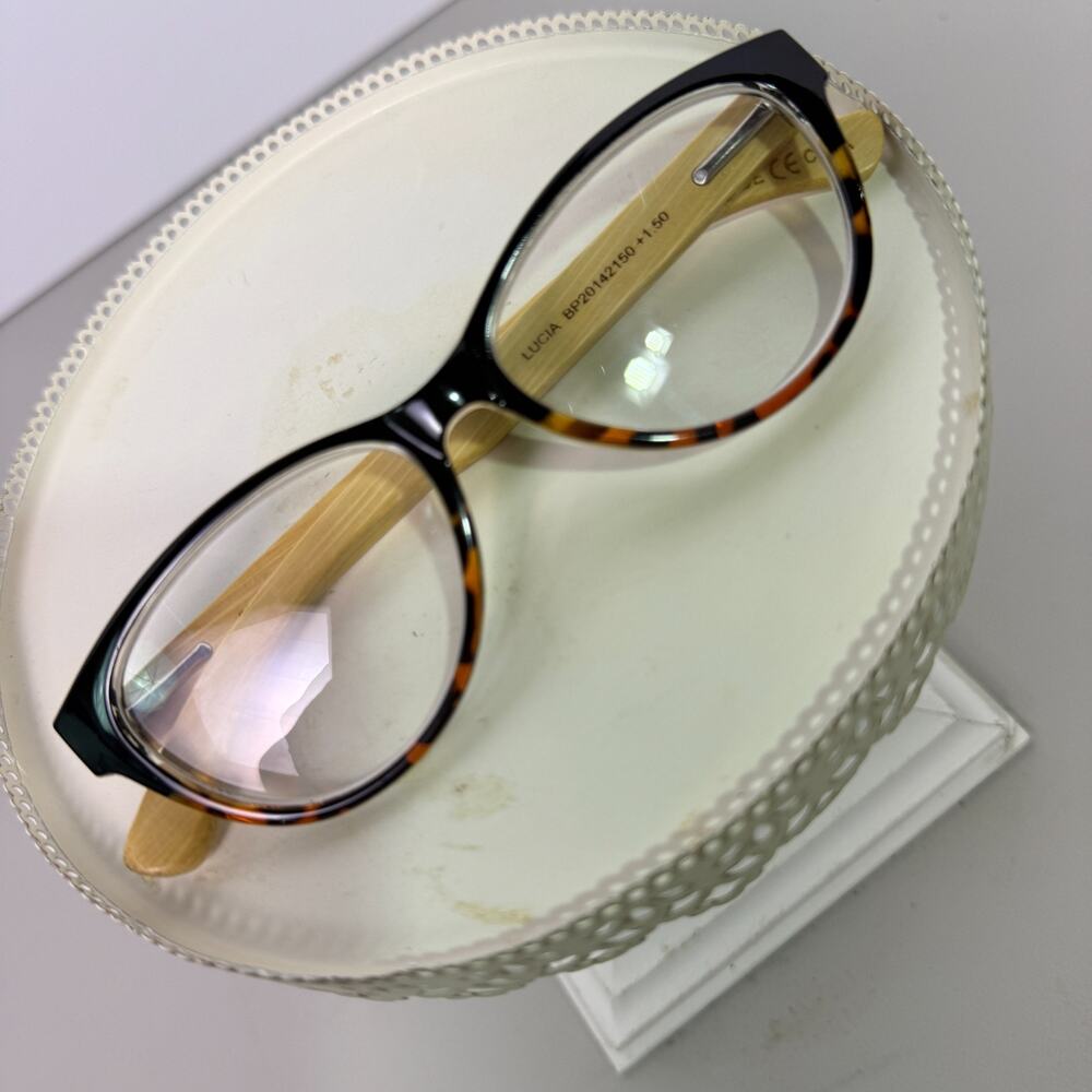 Blue Planet ECO Lucia +1.50 Reading Glasses Onyx Tortoise Natural Bamboo Temples